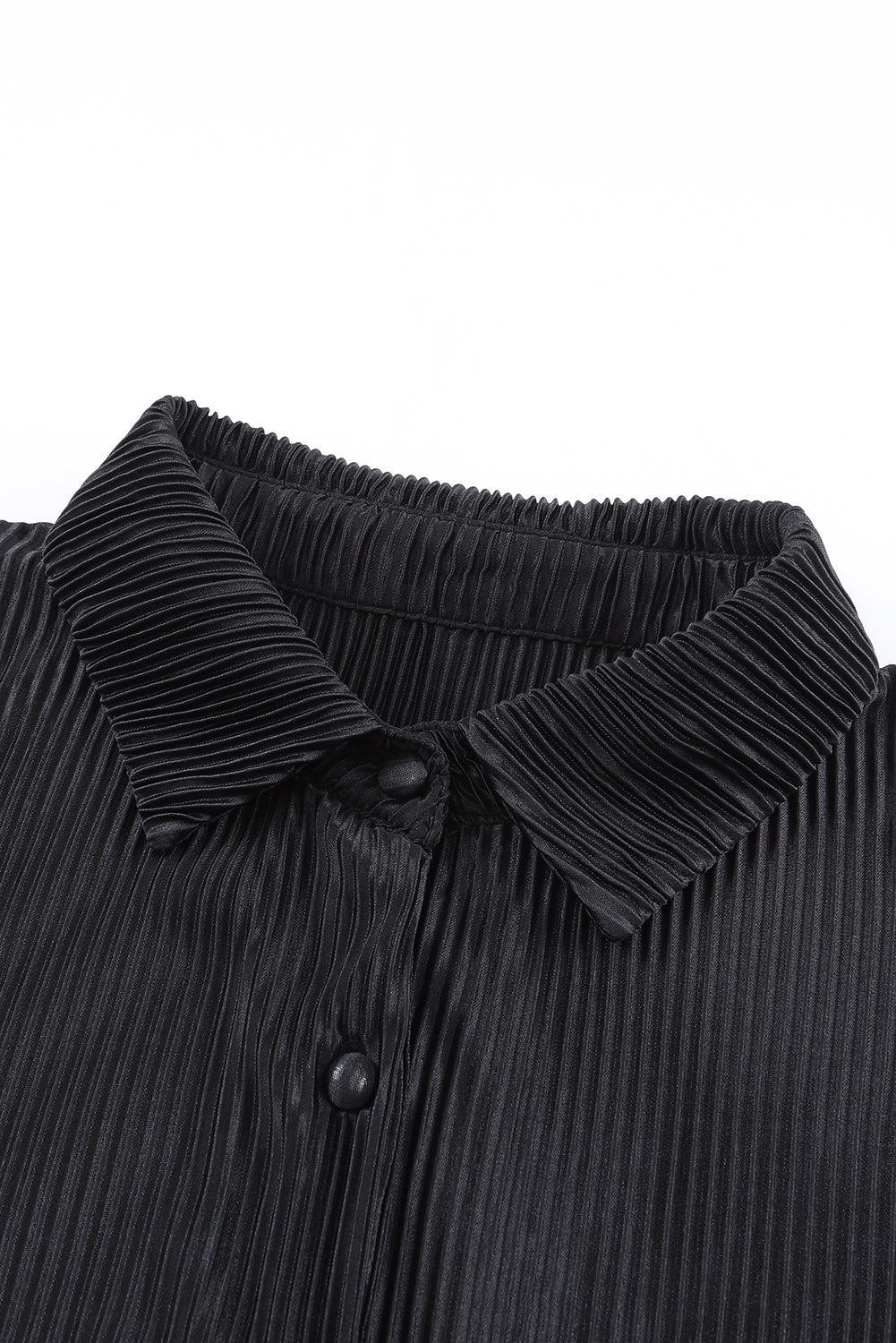 Black Pleated Shirt and High Waist Shorts Set