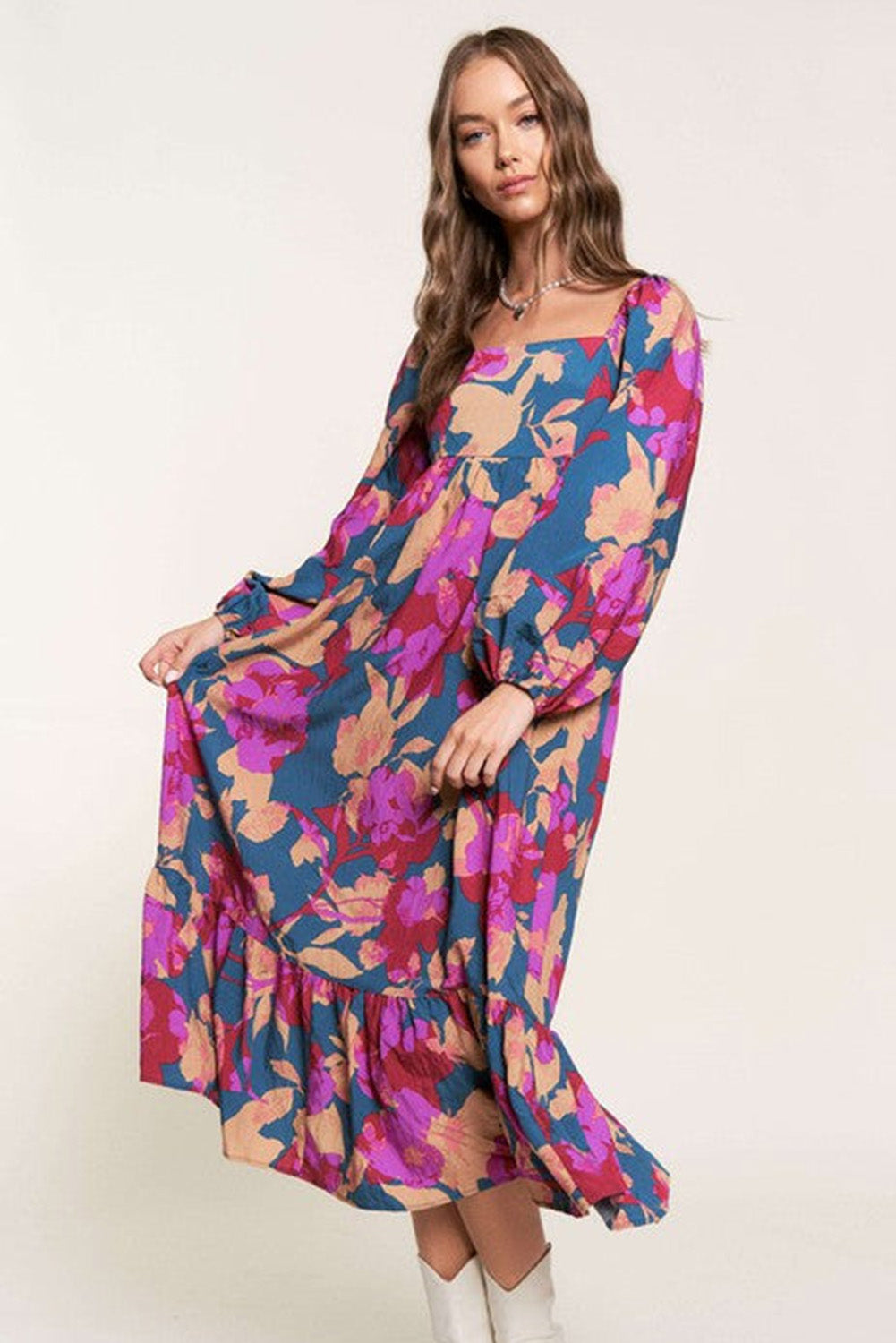 Multicolour Floral Print Ruffled Maxi Dress