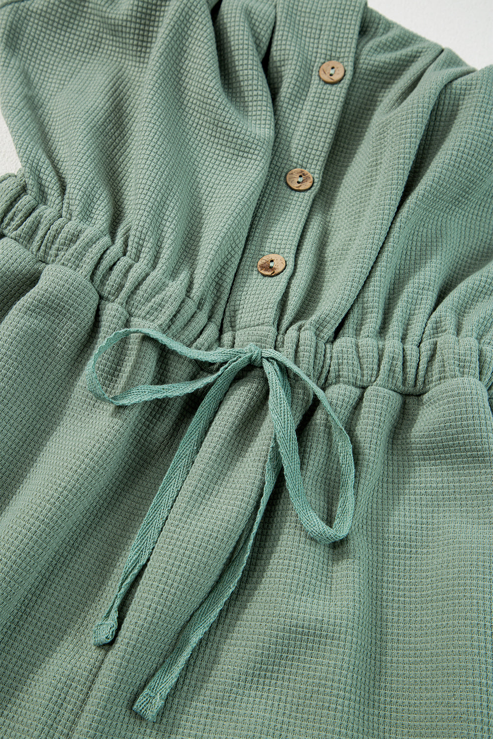 Pale Khaki Knotted Straps Button Textured Drawstring Jumpsuit