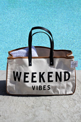 White WEEKEND VIBES Canvas Tote