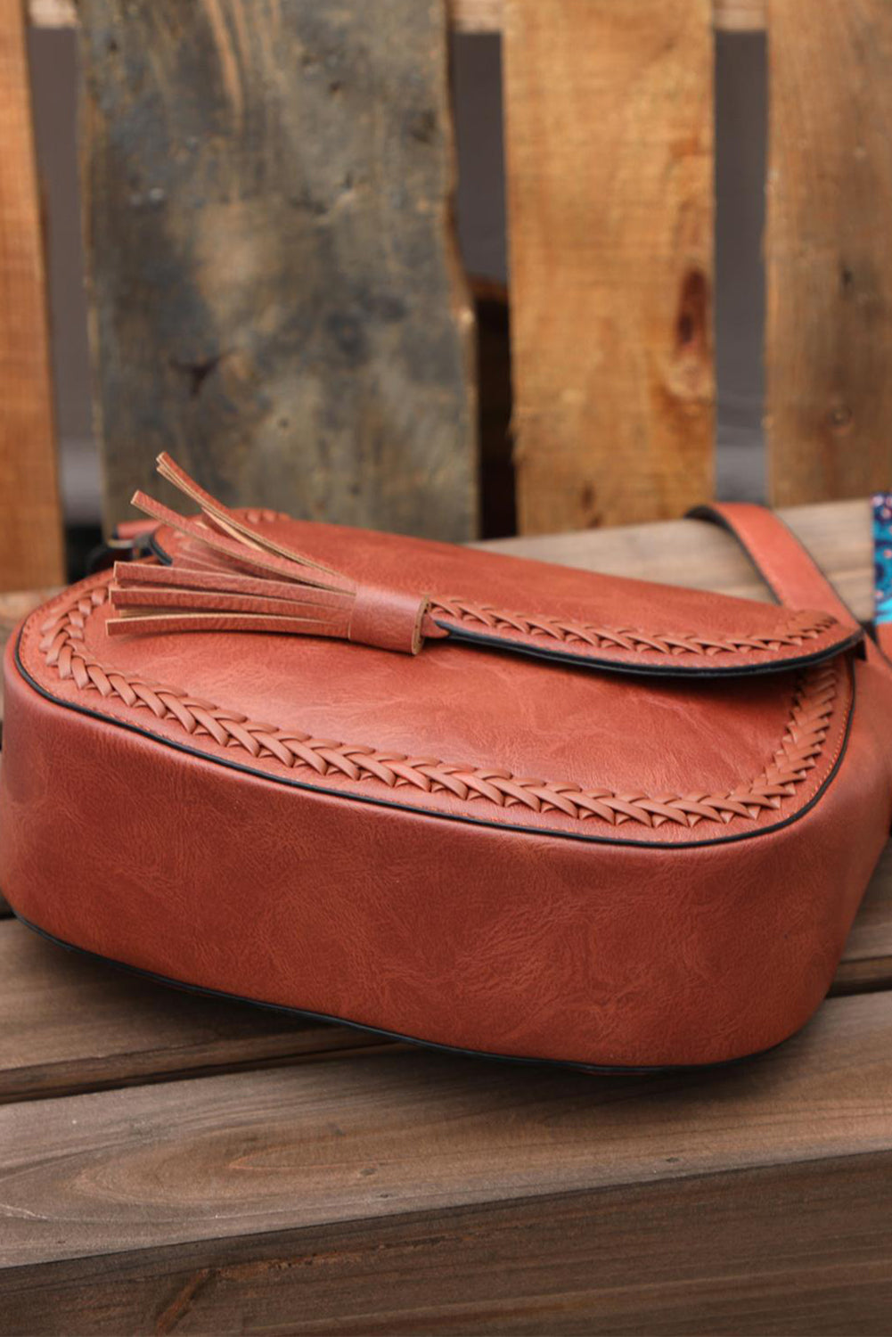 Red Sandalwood Paisley Print Strap Faux Leather Tassel Shoulder Bag
