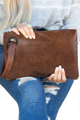 Brown Vintage Leather Oversized Clutch Bag