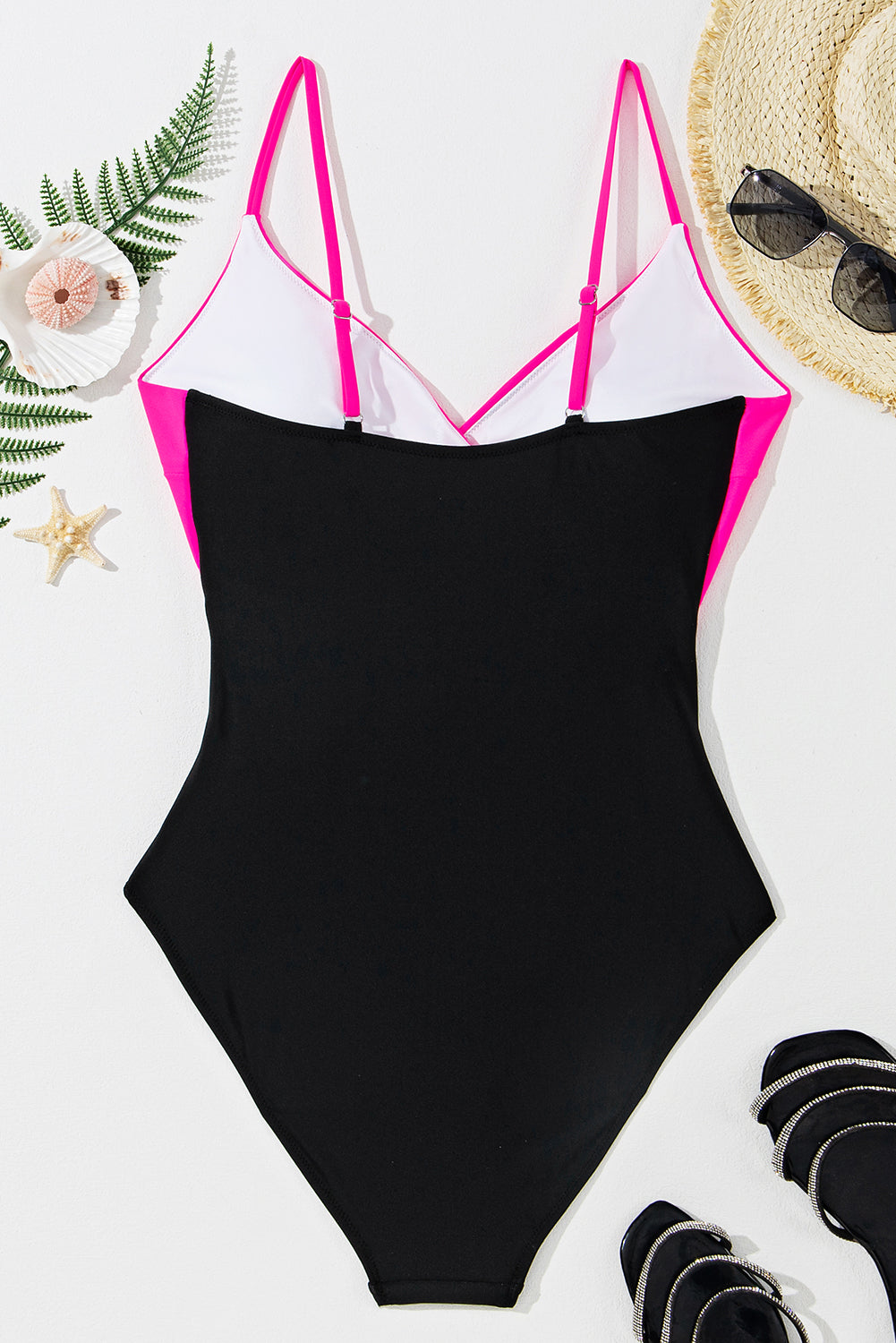 Rose Red Crossover Colorblock One Piece Swimsuit