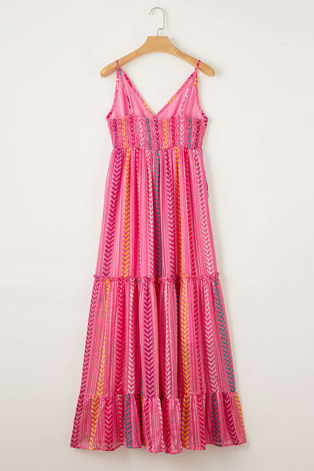 Pink Western Printed Tassel Tie V Neck Wrap Maxi Dress