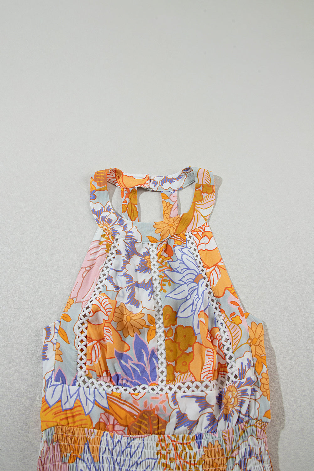 Orange Boho Floral Backless Lace up Sleeveless Maxi Dress