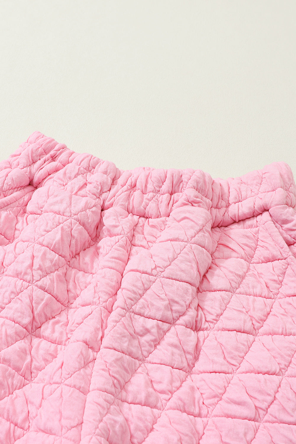 Pink Solid Quilted Pullover and Pants Outfit Set