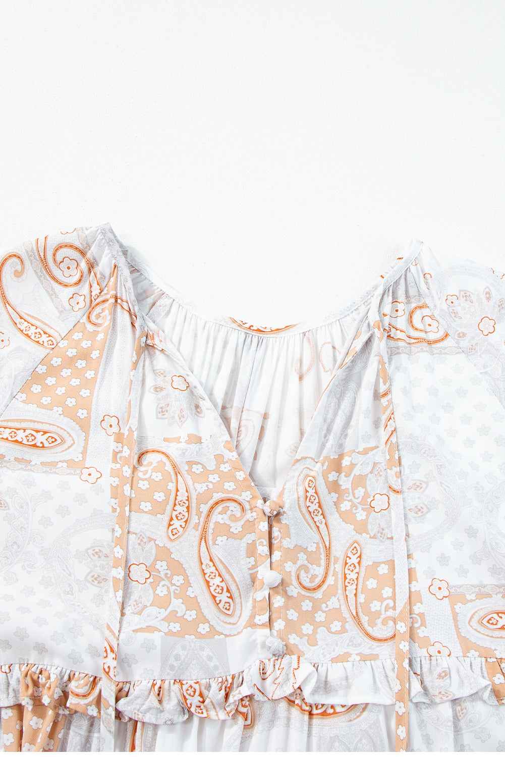 Multicolor Boho Print Long Sleeve Tiered Frilled Mini Dress