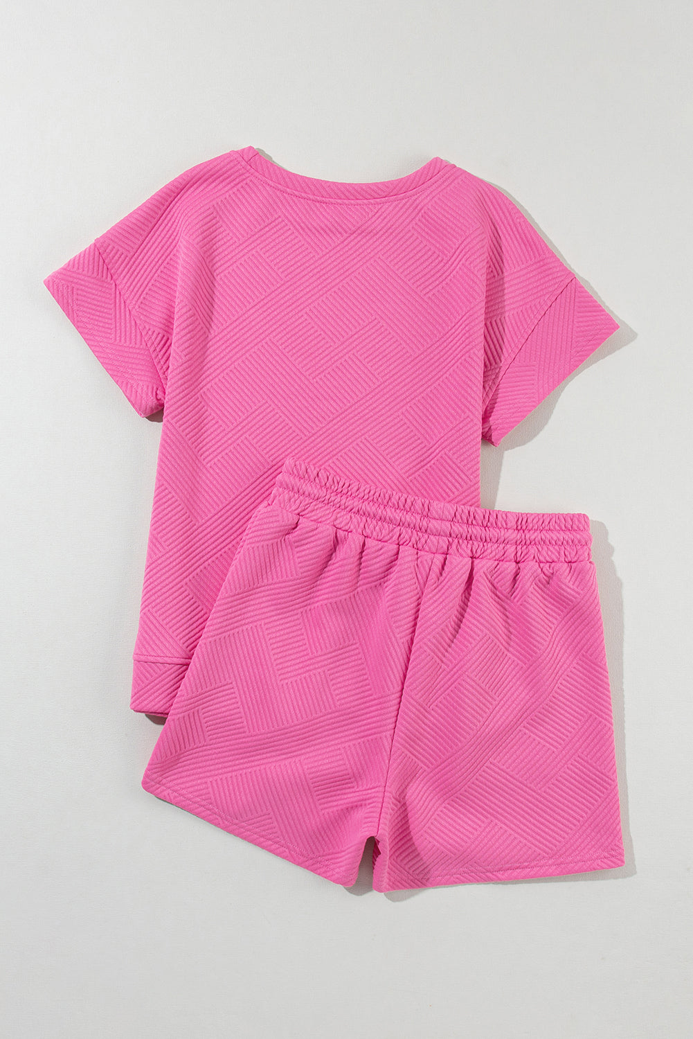 Strawberry Pink 2pcs Solid Textured Drawstring Shorts Set