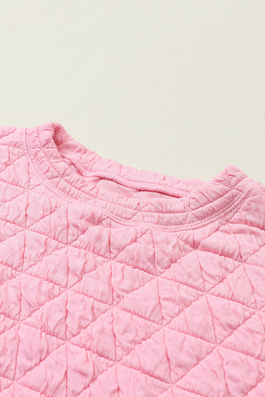 Pink Solid Quilted Pullover and Pants Outfit Set